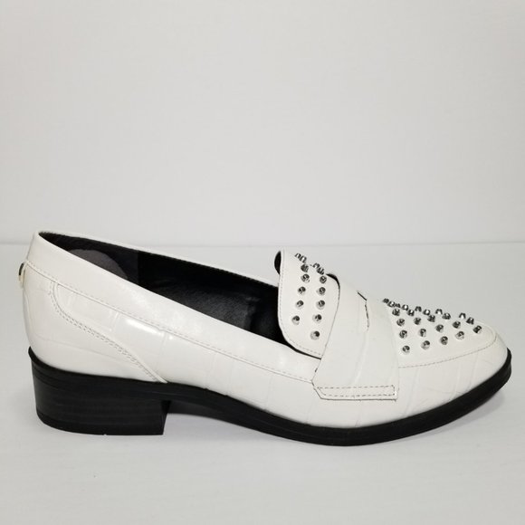 Sam Edelman White Croc Print Lali Studded Loafers - Picture 2 of 11